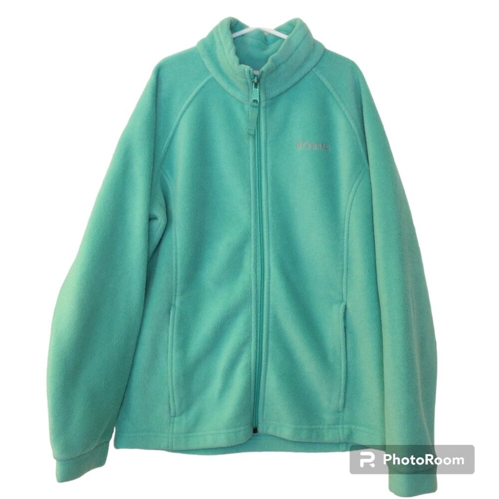 Kids Columbia Teal Green Full Zip Fleece Jacket Size Large 14/16